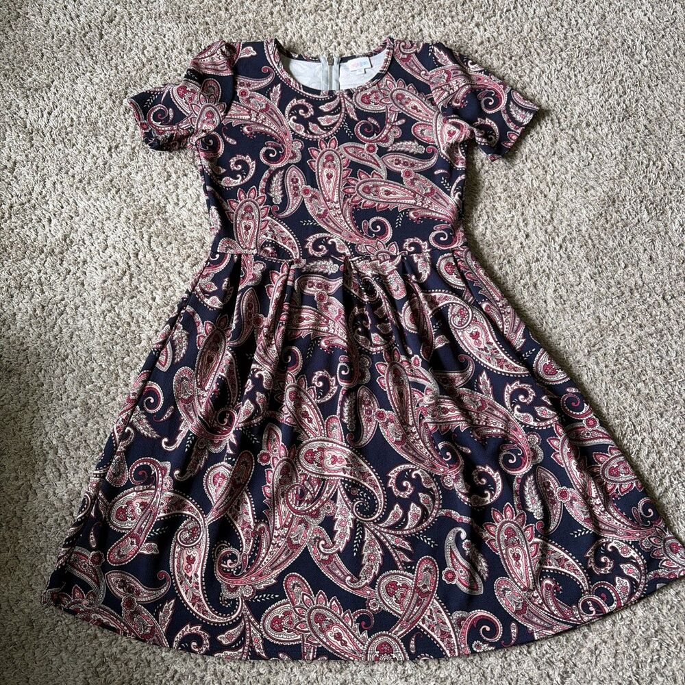 LuLaRoe Womens Dress Size XL Amelia Navy Pink Purple Paisley Floral XL EUC